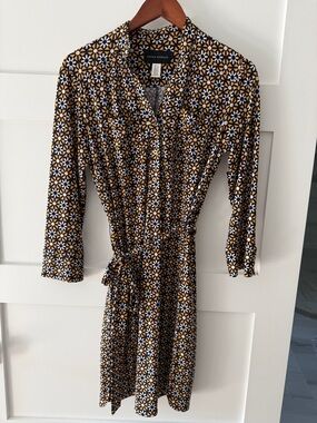 Donna Morgan Mustard and Navy Floral Shirt Dress